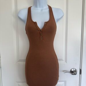Brown Ribbed Tank Dress